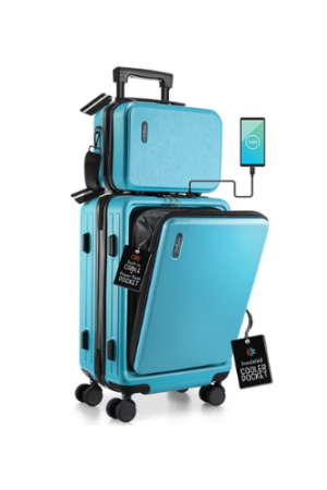 StorageBud 22" Hardside Carry On Luggage 22x14x9 Airline Approved and Expandable Luggage, Front Pocket Luggage Set Spinner Suitcase Set, Teal