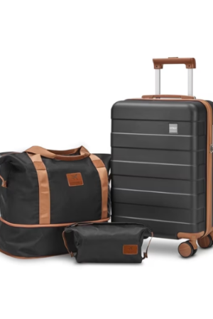 Joyway 3-Piece Luggage Set 20-Inch Carry-On Suitcase with Spinner Wheels TSA Lock Travel Duffel Bag and Toiletry Bag Hardside Lightweight Luggage Black