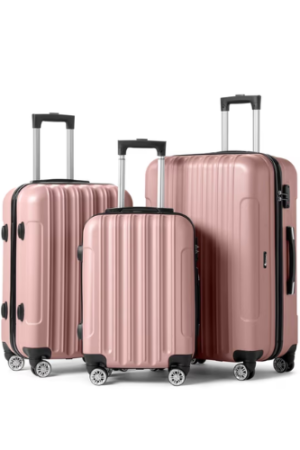 Zimtown 3 Piece Nested Spinner Suitcase Luggage Set with TSA Lock Rose Gold
