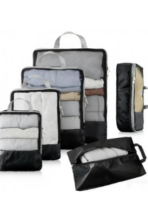 6 Set Expandable Compression Packing Cubes for Suitcases, Compression Packing Cubes with Portable Handle, Breathable Mesh, Double Zippers