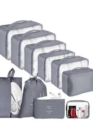 Arevtovis Packing Cubes for Travel, 10 PCS Packing Cube Set with Cosmetic Bag, Waterproof Shoes Bags, Grey