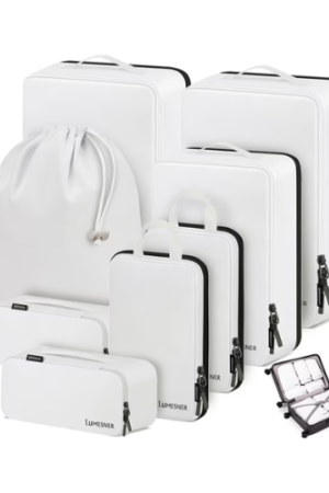 8 Set Compression Packing Cubes for Travel, Waterproof Luggage Organizers, Suitcase Organizer Set for Carry-On & Checked Baggage, Travel Accessories for Men & Women