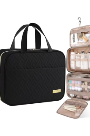 HOTOR Travel Toiletry Bag for Women & Men, Spacious Hanging Hook Makeup Bag for Travel Size Toiletries, Black