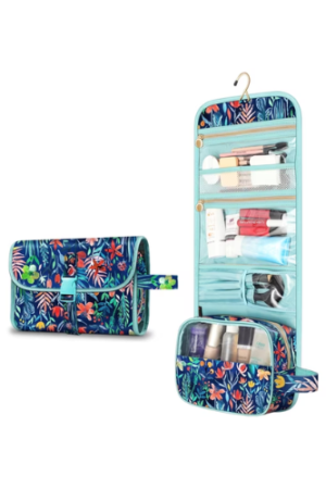 Fintie Portable Toiletry Cosmetic Travel Bag, Large Water Resistant Hanging Makeup Organizer Storage Pouch Case for Women Girls (Jungle Night)