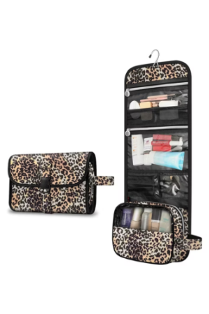 Fintie Portable Toiletry Cosmetic Travel Bag, Large Water Resistant Hanging Makeup Organizer Storage Pouch Case for Women Girls (Leopard)