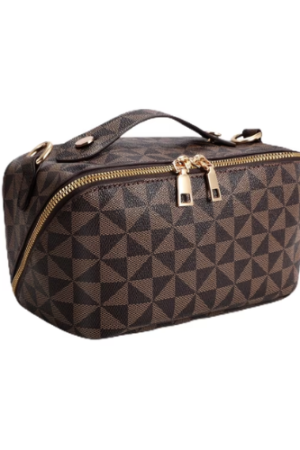 SUOSDEY 2 in 1 Crossbody Makeup Bag,Large Capacity Luxury Leather Cosmetic Bag for Travel