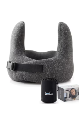 Jamdok Travel Pillow,Double Support To The Head,Memory Foam Neck Pillow,Adjustable Clasp,Suit for Airplane,Train and Car(Dark Gray)