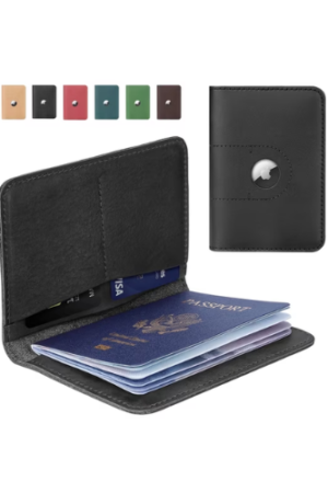 Fairwin Genuine Leather Passport Holder with Airtag Slot, Passport Wallets Passport Cover Case, Airport Essentials, Christmas Birthday Gifts, Black, 1-Piece
