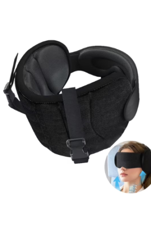 UHIAGREE Travel Pillows for Airplanes,Soft 360° Head Support for Plane Pillow with 3D Eye Mask,Black