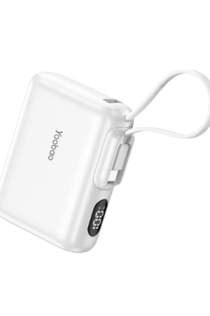 Yoobao Portable Charger with Cable, 10000mAh 22.5W Fast Charging USB-C Power Bank with LED Display, White