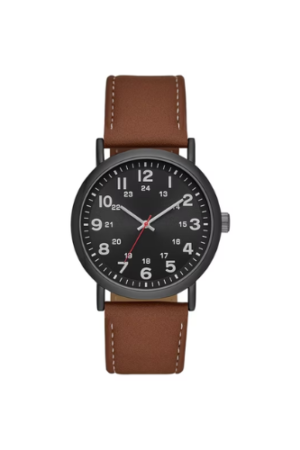 GEORGE Men's Watch: Gunmetal Case, Black Easy Read Dial, Cognac Vegan Leather Band (FMDOGE009)
