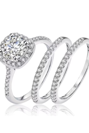 Newshe Jewellery 2Ct Halo Wedding Ring Set For Woman Engagement Rings Round AAAAA Cz 3pcs Size 7