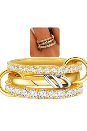 APSVO 18K Gold Plated Stackable Rings for Women Non Tarnish Cubic Zirconia Interlocked Knuckle Multi Link Connected Rings Set Wedding Birthday Graduation Mothers Day Jewelry Gifts Her Mom Wife Ideas