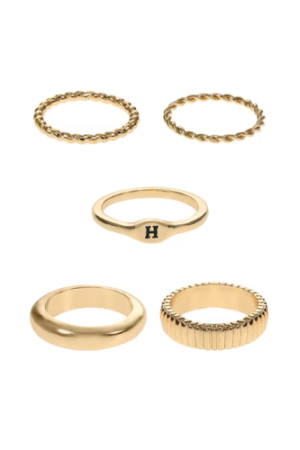 Time and Tru Goldtone Initial Letter Ring Set, 5 Piece, Size 7, Letter H