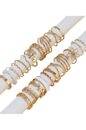 Vintage Rhinestone Pearl Rings For Women, 22-Piece Multi-Knuckle Adjustable Ring Set, Elegant Eye Design Jewelry For Party Wedding And Daily Wear, Alloy Costume Accessories Gift