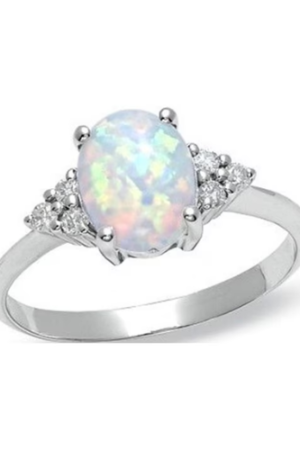 Elneeya Clearance Rings for Women Oval White Fire Opal Ring 925 Sterling Silver Gemstone Jewelry For Women (Size 8)
