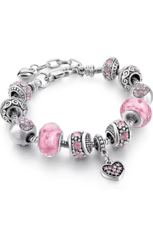 DESIGNICE Charm Bracelets Brass Crystal Bracelet Heart Charm Bracelet Jewelry for Women Charm Bracelets for Women 18+5Cm