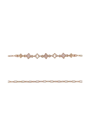 Time and Tru Adult Female Gold-Tone Pearlized Resin Clover Shape 3pc Chain Bracelet Set