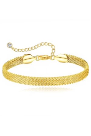 GOSFRY Bracelet for Women 6mm 14K Gold Plated Adjustable Mesh Link Chain Bracelet Handmade Jewelry Accessories for Women