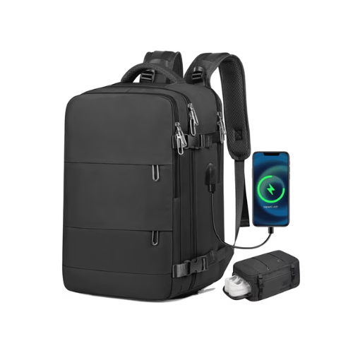 DAKOMM 17.7" Travel Backpack with USB Port & Shoe Compartment, TSA-Approved Laptop Carry On Backpack, Waterproof Large Daypack Travel Bag for Women Men Weekender Trips, Business & Hiking, Black