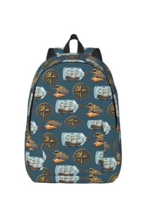 Vsdgher Miniature Ship In Bottle Print Canvas Backpack Travel Rucksack Unisex Knapsack 15.7/17.7Inch Laptop Backpack for Work,College -Medium