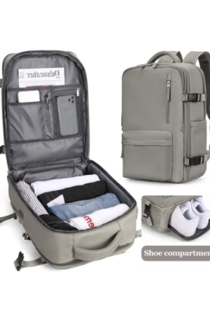 Backpack for Women Men, Carry On Backpack for Everydayon Airplane,Laptop Backpack with Shoe Compartment, Flight Approved Personal Item Bag Waterproof Luggage Backpack Grey brown