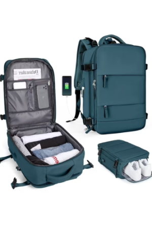 SYCNB Large Travel Backpack for Women Men, Carry On Backpack Flight Approved, Personal Item Travel Bag Waterproof Luggage Backpack Small Laptop Backpack Peacock Blue
