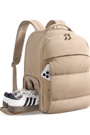 BAGSMART 30L Travel Backpack for Women, Carry on Backpack for Airplanes, Gym Backpack with Shoe Compartment, Lightweight Travel Bag Fits 15.6 Inch, Water-Resistant, Camel