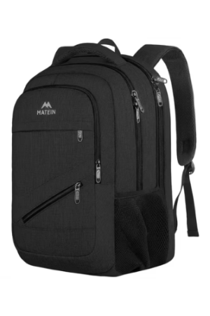 Matein Travel Backpacks for Men Women, TSA Approved Carry on Work Backpack with Trolley Sleeve and Anti Theft Pocket, 30L Capacity, Black