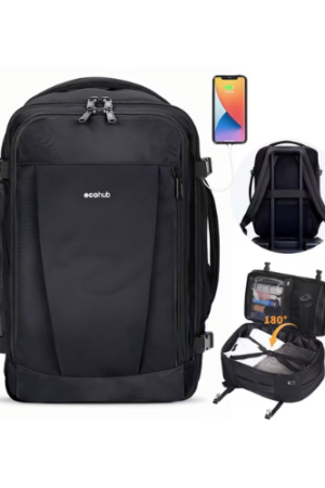 WANDF Airline Approved Travel Backpack with USB Port, 30L Waterproof Carry On Personal Item Bag 18x14x8 for Men Women, 13 Pockets Laptop Weekender Backpack, Daypack for Business Travel Gym,Black
