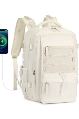Travel Backpack for Women Men 15.6 Inch Laptop Backpacks with USB Port Carry on Bag Airline Approved Large College School Bookbags Waterproof Work Business Sport Rucksack Casual Daypack (White)