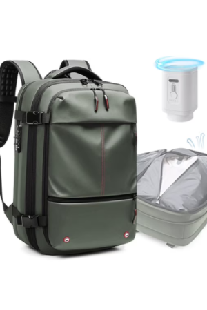 Kahopy Vacuum Backpack for Travel, 60L Expandable Compression Bag with Electric Vacuum Pump, Water Resistant and Anti Theft(Army Green)