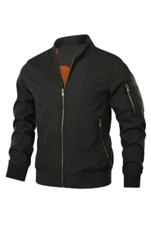 Hood Crew Men's Bomber Jacket Casual Zipper Coat Lightweight Long Sleeve Sportwear Windbreaker Black M