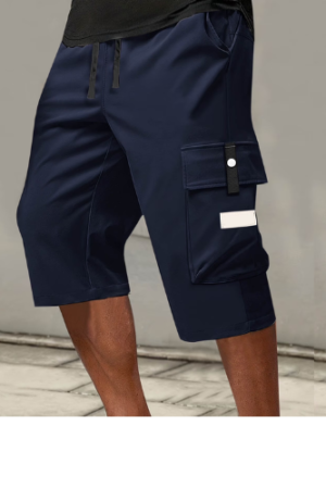 lmcalzta Capri Pants for Men Drawstring Cargo Pants with Multi Pockets Outdoor Hiking Fishing Shorts