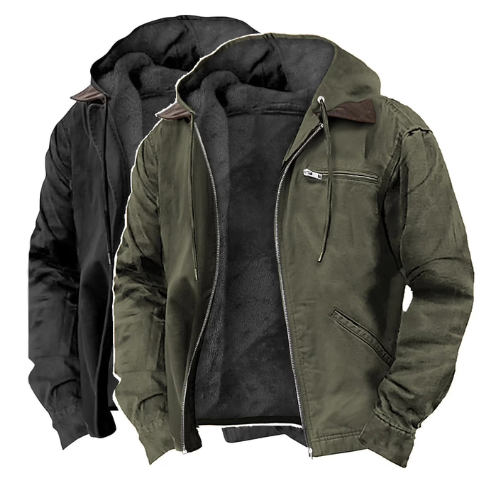 Zedker Men's Winter Jackets With Multi Pockets Cotton Thick Warm Fleece Lined Coat Hooded Work Cargo Jackets for Men Green XL