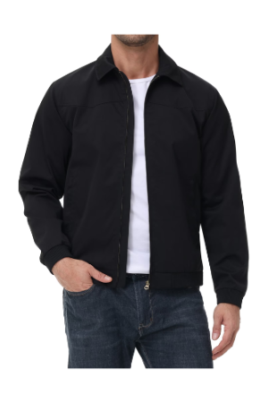 Tyhengta Men's Lightweight Jackets Casual Windbreaker Zip Up Collared Jacket Golf Windproof Coat Black XL