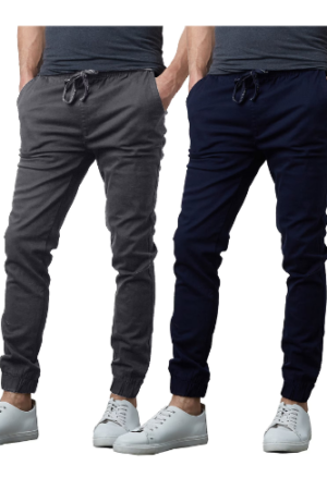 2-Pack Mens Slim-Fit Cotton Twill Jogger Pants (S-2XL)