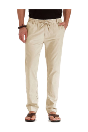 Coorders George Fit Open Bottom Casual Jersey Pants for Men with Pockets, Elastic Waist Breathable Mens Drawstring Pants, Khaki,Size L