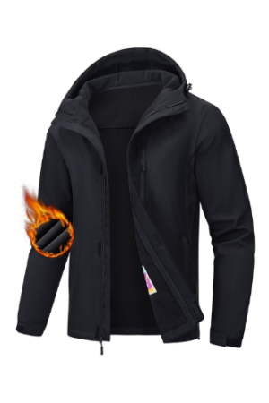 Men's Hooded Softshell Jacket Water-resistant Insulated Windbreaker Winter Warm Fleece Lined Rain Shell Jacket Black L