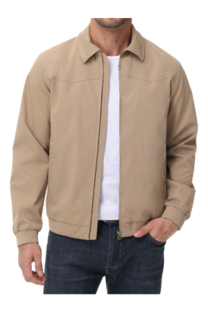 Tyhengta Men's Lightweight Jackets Casual Windbreaker Zip Up Collared Jacket Golf Windproof Coat khaki XL