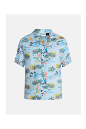 Disney Men's and Big Men's Mickey Aloha Graphic Button Up Shirt with Short Sleeves, Sizes S-4XL