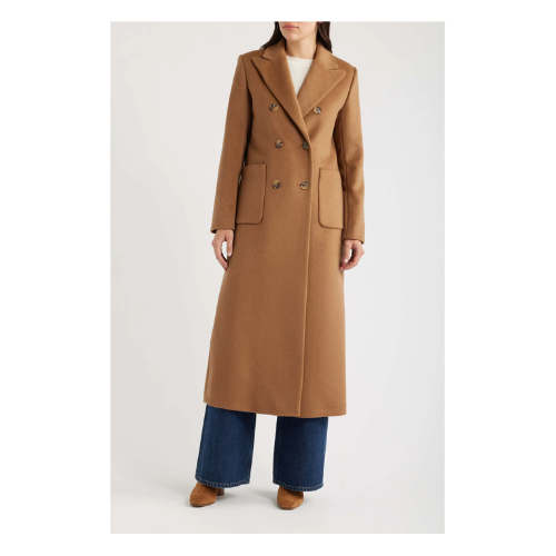Double Breasted Longline Wool Blend Coat