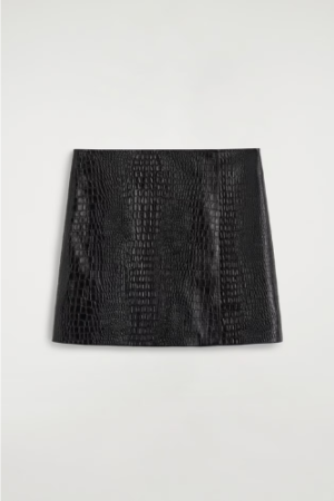 CROC-EFFECT LEATHER MINI WRAP SKIRT