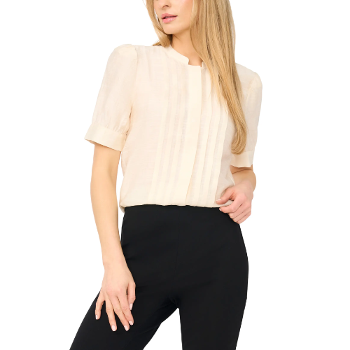 Pintuck Pleat Button-Up Top
