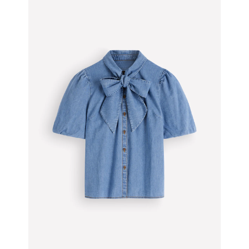 Tie Neck Denim Top