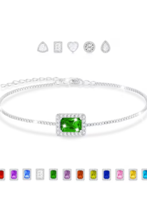 APSVO S925 Sterling Silver Plated Charm Bracelets for Women Girls May Birthstone Bracelet with Green Emerald Birthday Graduation Jewelry Gifts Teen Her Mom Mom Lady Adults Kids Ideas