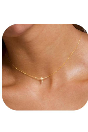 Turandoss 14K Gold Plated Dainty Tiny Cross Choker Pendant Necklace for Women Faith Jewelry Trendy Personalizedt First Communion Christian Religious Gifts for Her Girls