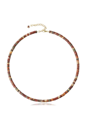 Elphaba Galinda Beaded Gemstone Necklace for Women: Natural Healing Red Creek Jasper Necklaces for Stress Relief - Boho Bead Choker Handmade Jewelry for Summer Beach Gifts