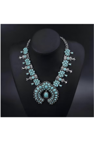 DESIGNICE 2026 New Women Boho Vintage Silver Statement Necklace Turquoise Stones Jewelry Chokers Neckalce Turquoise Necklaces for Women