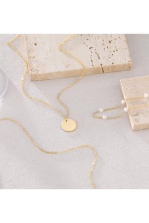 GOSFRY Layered Necklaces for Women,14K Gold Plated Simple Choker Stackable Multilayer Pearl Disc Circle Pendant Necklaces Set Jewelry Gifts